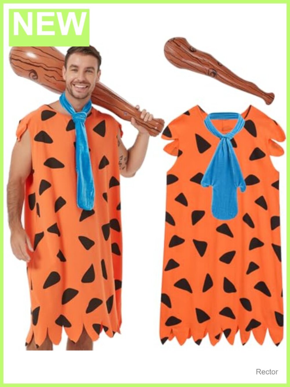 Men's Caveman Halloween Costume Set Tunic Bat Tie Adult Funny Outfit
